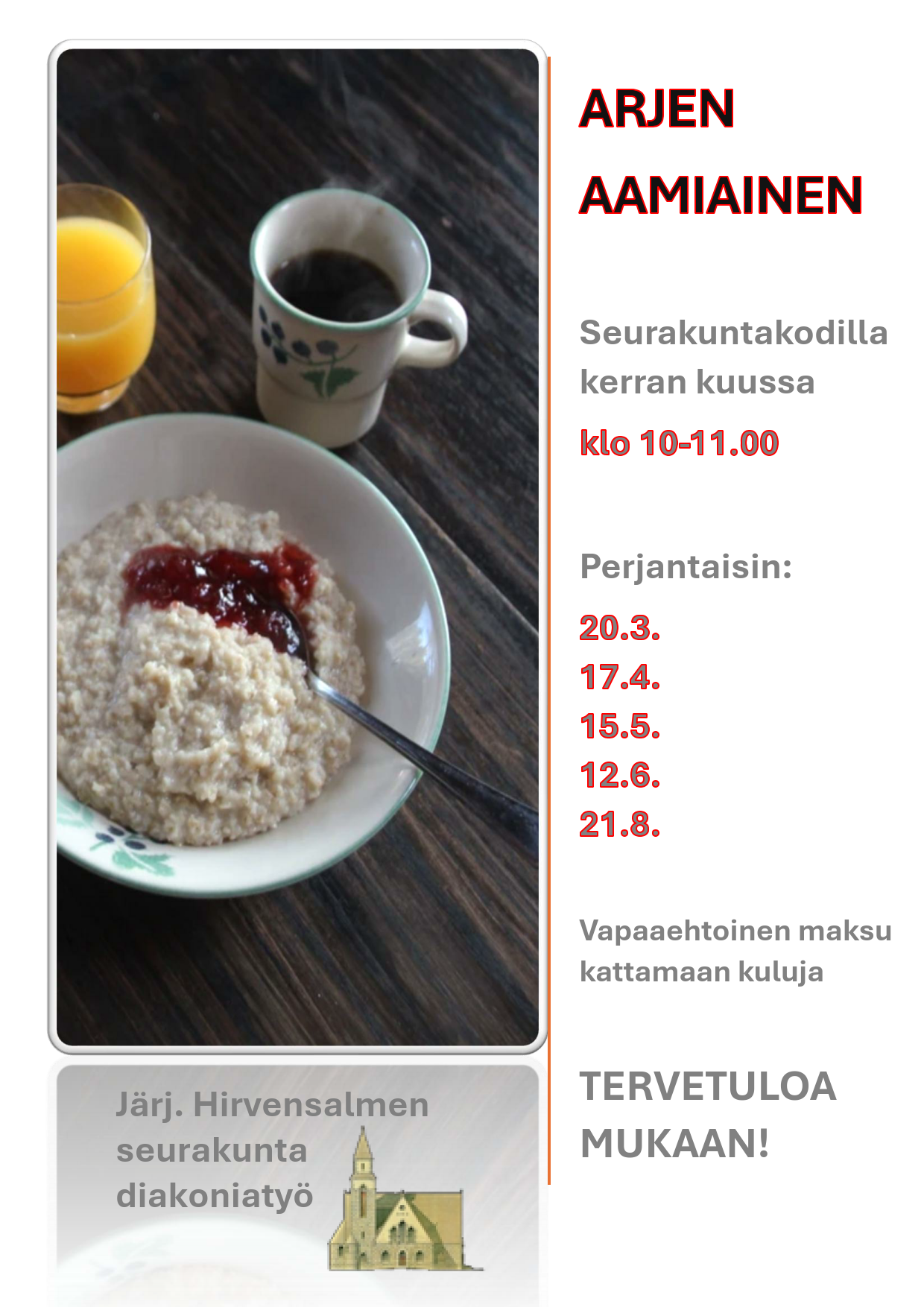 aamiaistarjoilu, puuroa ja kahvia