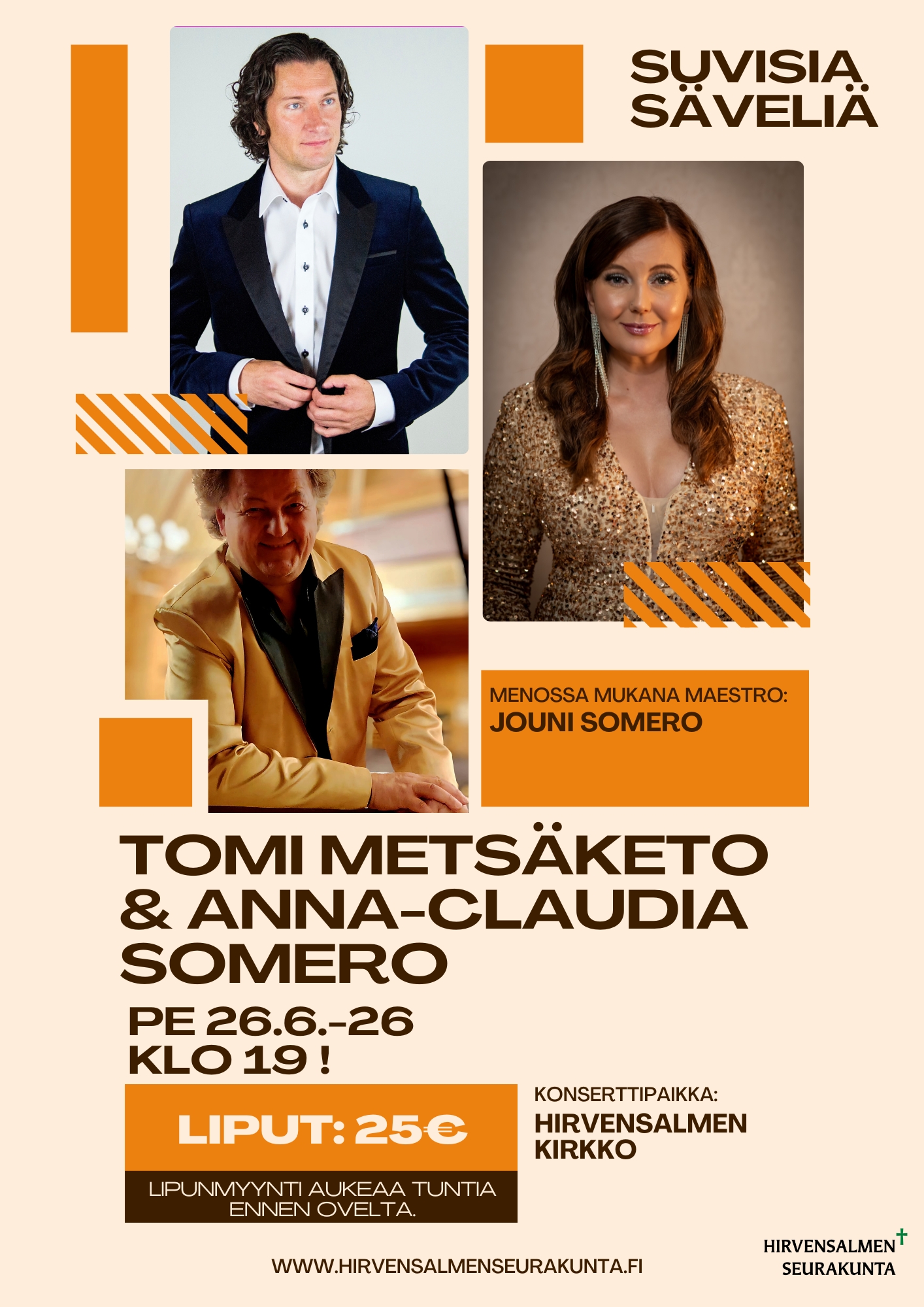 Tomi Metsäketo, Anna-Claudia Somero, Jouni Somero yhteiskonsertissa Hirvensalmen kirkossa.